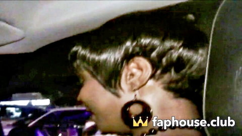 Sexy ebony babe with big tits and cleavage in car