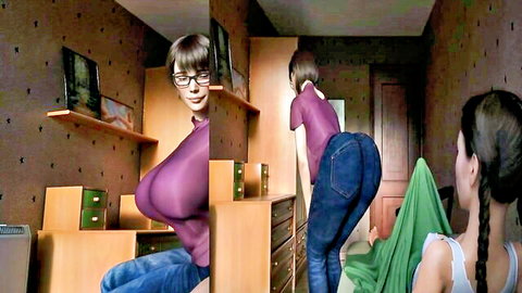 Busty step-mom in glasses shows off big tits and curves in futanari fantasy tease
