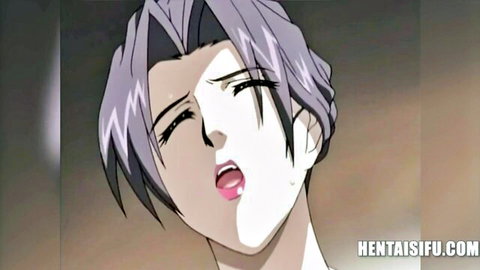 Hentai purple-haired girl's ahegao face with rolled eyes, tongue out, drool in orgasmic bliss.