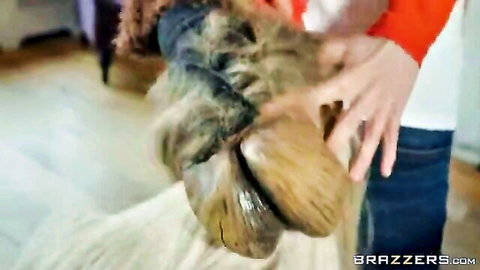 Hot MILF with huge tits and shaved pussy tempts stepson in close-up tease