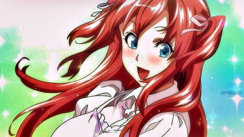 Imaria redhead hentai girl with big boobs in open white shirt