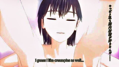 Close-up of anime girl Glass with black hair enjoying creampie in 3D hentai