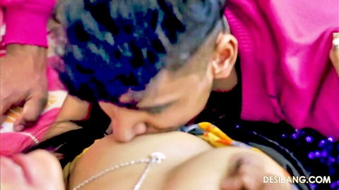 Desi Indian babe with long hair gets breast sucked in foreplay scene