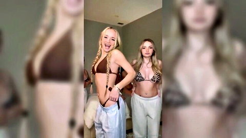 SophieRaiin and blonde babes in revealing bikinis at wild house party