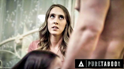 Cadence Lux looks up at Seth Gamble in intense Pure Taboo roleplay scene