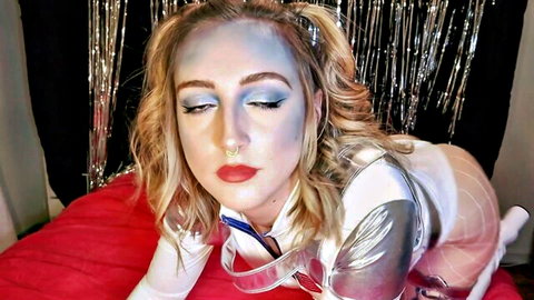 Tattooed Space Princess in silver suit mesmerizes with solo tease and goddess vibe