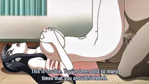 Anime babe with big tits in legs-up penetration pose, tricked into sex