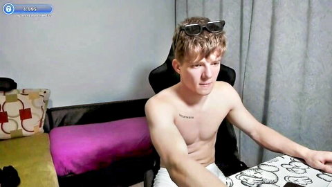 Muscular young shirtless guy in underwear on webcam solo show