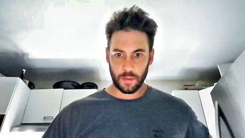 Kinky masked guy in t-shirt masturbating on cam, showing ass