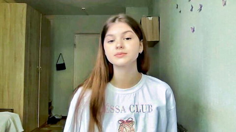 Venus in mirror skinny teen in oversized white tee Chaturbate cam show