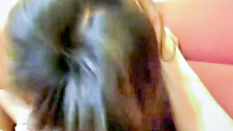 Brunette roughly deepthroats cock with hair gripped hard from behind