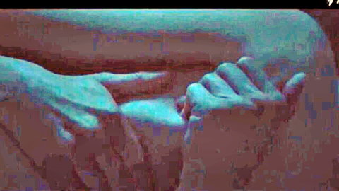 Stella Vivien and Sophia Seidenfaden in intimate lesbian touch, blue-lit nudity