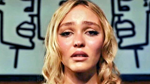 Blonde woman with teary eyes and pouty lips in emotional close-up