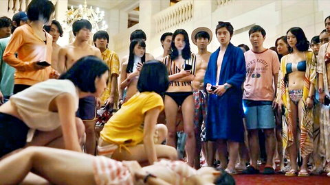 Aya Asahina and Ayame Misaki in steamy group bikini scene from Alice in Borderland