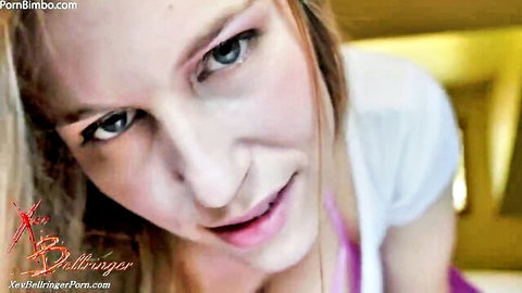 Seductive fair-skinned MILF with long blonde hair stares hungrily in POV close-up tease