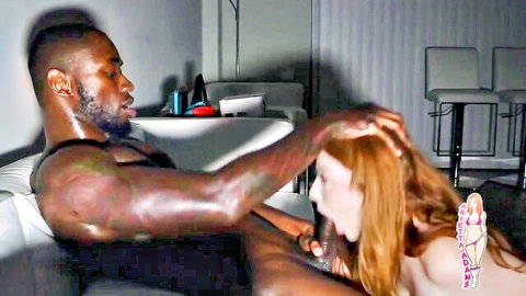Arietta Adams giving blowjob to King Nasir's BBC on couch