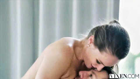 Tori Black nude embracing lover in passionate kiss, Vixen HD porn