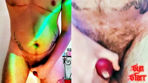 Syn Starr FTM solo dildo play, nude tattooed body and toy insertion