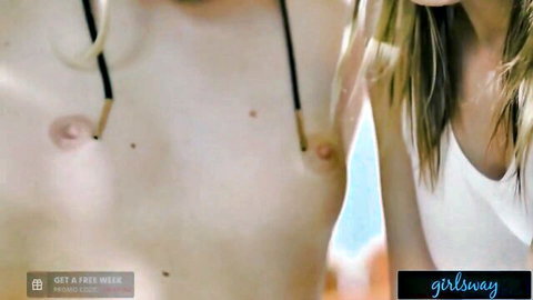 Kristen Scott topless with blonde bestie in intimate titty fun lesbian scene