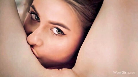 Leonie Mia's face buried in breasts during steamy lesbian POV play