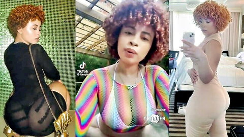 Curvy Ice Spice with red curls in sexy mesh outfits, big ass tease