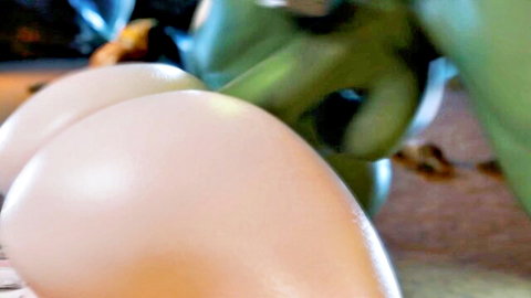 Sue's pale big ass grabbed by Hulk in kinky threesome cosplay