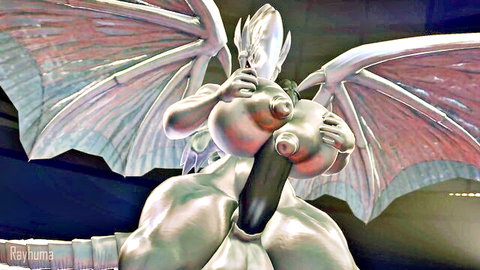 Rayhuma as helluva boss dragoness with massive tits and huge cock in explicit pose