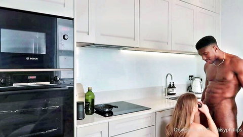 Lily Phillips kneels for huge BBC in kitchen blowjob