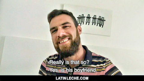 Smiling Latino bearded man in striped shirt, bisexual couple anal adventure preview