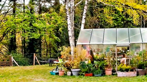 Sophie Guillemin and Juliette in greenhouse, teasing nudity and cunnilingus