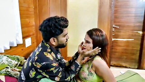 Passionate Indian couple in intimate audition touch moment