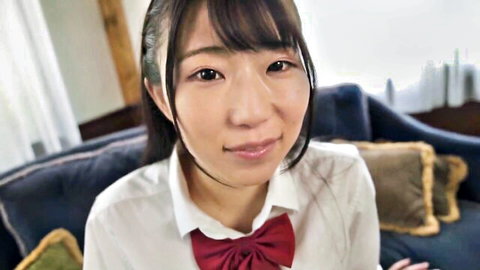 Cute Japanese babe Yui in school uniform smiling softly