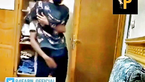 Arab brother embraces sister in bedroom, incestuous tease from real threesome video