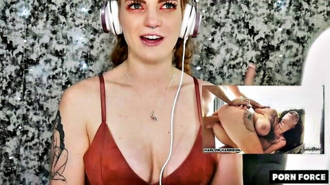 Carly Rae live stream thumbnail: smiling in red top with explicit anal sex inset