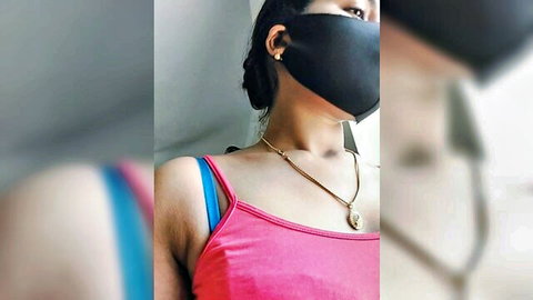 Dipa-Rani's teasing strip in pink top, masked face, braided hair