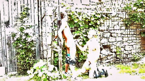 Hot gay buddies outdoor oral and handjob in garden