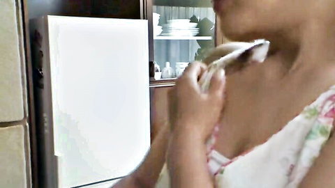 Kinky Japanese MILF in floral dress, close-up neck view in steamy session