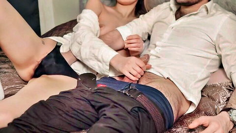 Asian beauty enjoys intense hairy pussy fingering and handjob tease