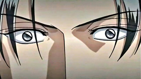 Intense anime eyes close-up in hentai OVA raw rough sex scene
