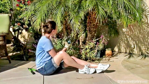 Veronica Snow MILF in casual top and shorts, outdoor tease with big tits