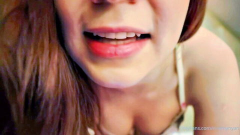 Maimy ASMR close-up red lips and smile in hot girlfriend ASMR tease