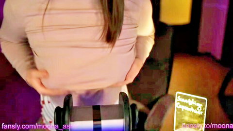 ASMR Moona big tits sensual massage in pink top