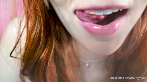 Maimy ASMR teases with glossy lips and pink tongue in close-up roleplay preview