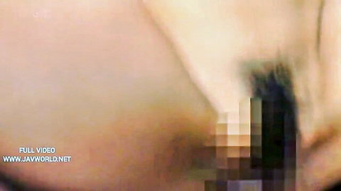 Blurry Asian woman mouth wide open sucking censored cock in JAV blowjob