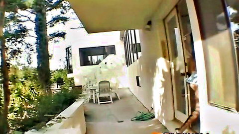 Sexy teen on sunny balcony prepping for BBC interracial fun