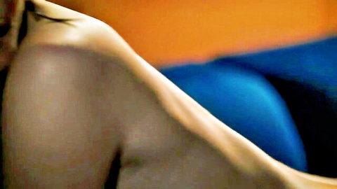 French casting couch scene with busty blonde showing bare shoulders and curves