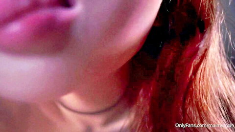 Maimy ASMR seductive close-up with parted lips and red hair