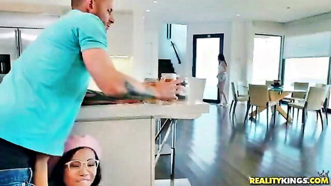 Vina Sky in pink hat and glasses gets face fucked by Scott Nails