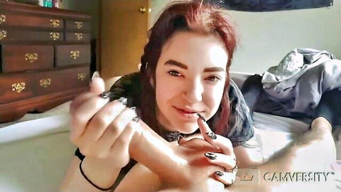 Lilredvelvettt slow sensual handjob to massive white cock in bath