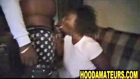 Ebony BBW giving intense blowjob to muscular black man in amateur video